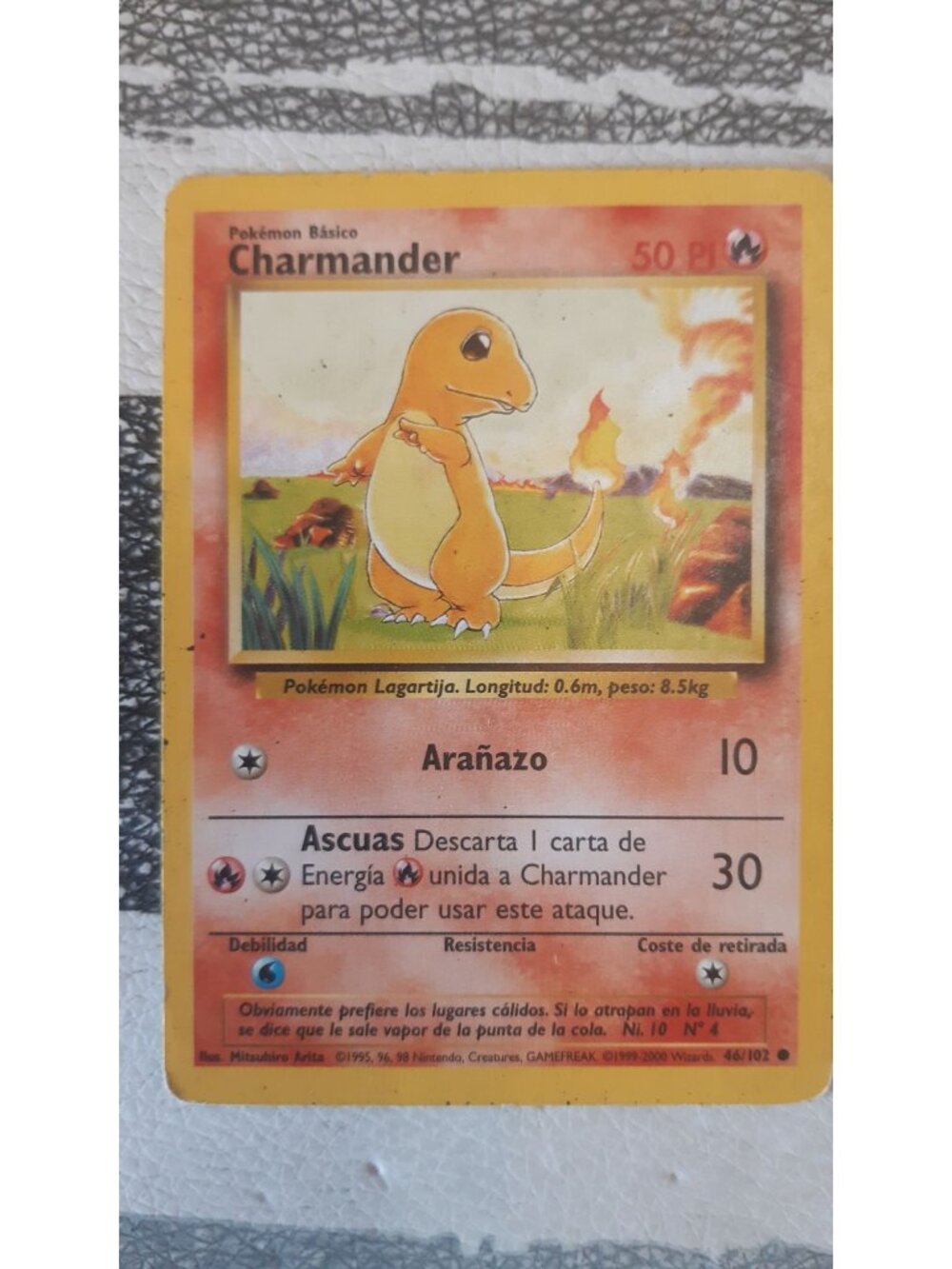 Vintage Pokémon Charmander Card 46/102 1999-2000 Wizards Of The Coast Spanish Ed